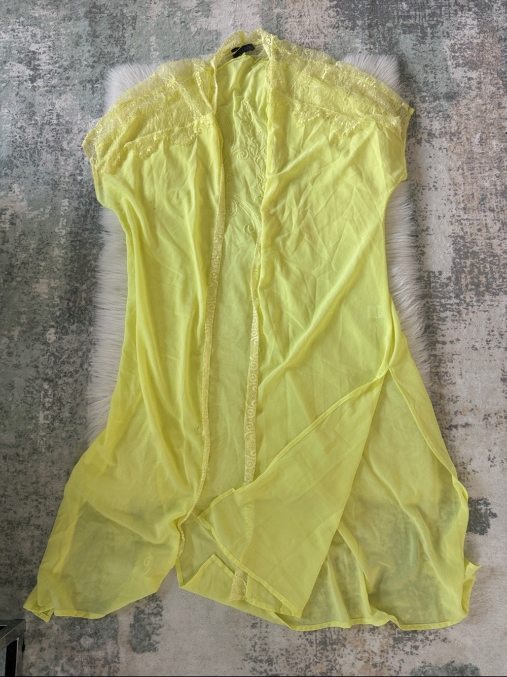 ASTR Sheer Yellow Lace Trim Duster Kimono